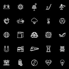 Renewable energy line icons on black background
