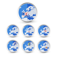 Obraz na płótnie Canvas Flat Globe set with EU countries World Map Location Part 3