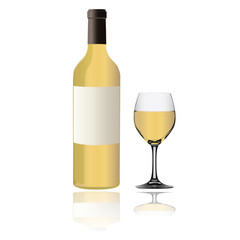White Wine bottle and glass on white background