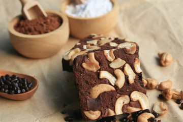 Chocolate brownie with cashew nuts