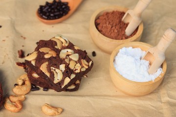 Chocolate brownie with cashew nuts