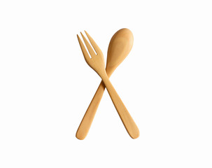 Wooden spoon and fork. Clipping path
