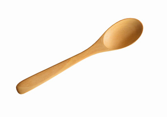 Used wooden spoon isolated. Clipping path