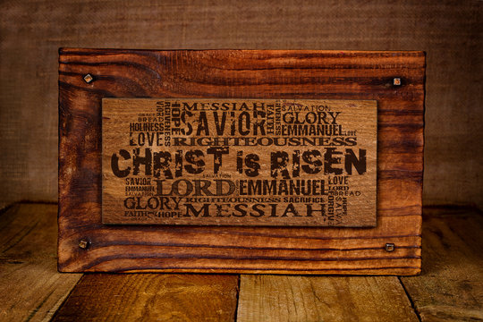 Christ Is Risen 
Religious Words on wood plate