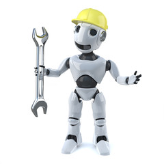 3d Robot in hard hat holding a spanner