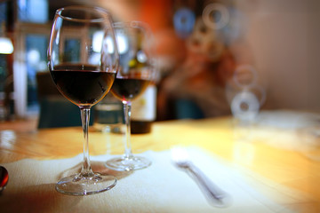 glass of wine, a restaurant serving a blurred background
