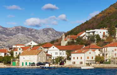 View of Lepetane village in winter. Bay of Kotor, Montenegro