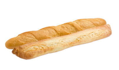 Two baguettes on a light background