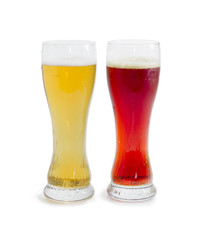Two beer glass with lager beer and dark beer