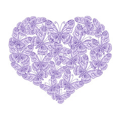 Fototapeta premium illustration heart of butterflies on white background