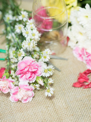Obraz na płótnie Canvas Flowers on table of flower decoration arrangement.