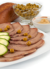 Slices of boiled beef tongue