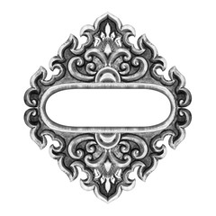 old decorative frame antique engraved silver background isolated