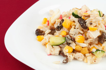 Crab salad on the corner of a dish