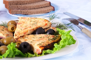 Slices of omelette on a plate