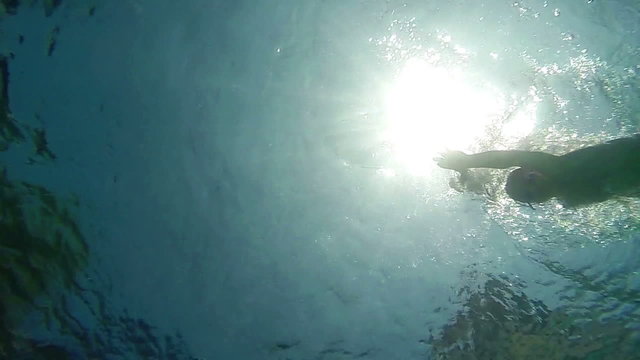 Boy swimming in pool, super slow motion 120fps
