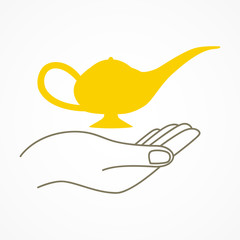 Simple graphic of a hand holding a magic lamp