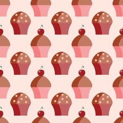 Seamless pattern of cupcakes