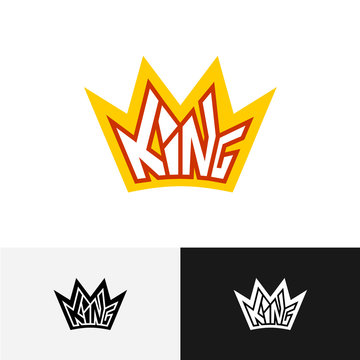 King crown text logo. Letters of a King word inside of a crown.