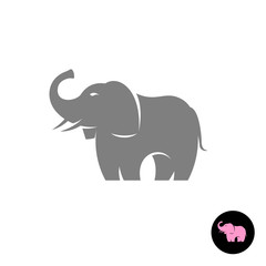 Elephant stylized vector logo silhouette. Small pink version on a black circle included.