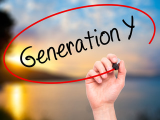 Man Hand writing Generation Y with black marker on visual screen