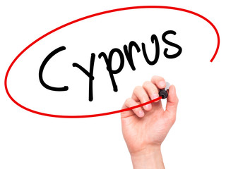 Man Hand writing Cyprus with black marker on visual screen