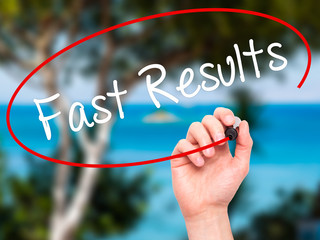 Man Hand writing Fast Results with black marker on visual screen