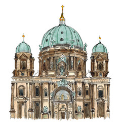 Fototapeta na wymiar Watercolor Sketch Berliner Dom Germany Berlin isolated