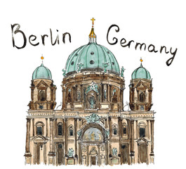 Watercolor Sketch Berliner Dom Germany Berlin isolated © fuzzylogickate