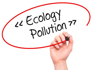 Man Hand writing Ecology - Pollution with black marker on visual