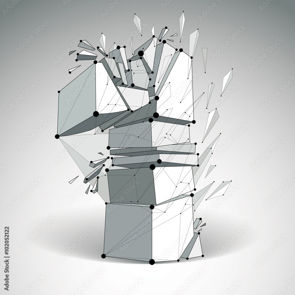 Fototapete 3d vector low poly number one with black connected lines and dots