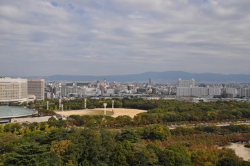 Fototapeta na wymiar Osaka city view from the top of Osaka castle (autumn season)