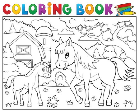 Coloring book horse with foal theme 2
