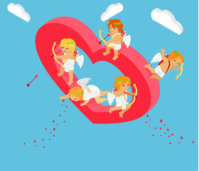 Valentines Day 3d Isometric Angels with Bow