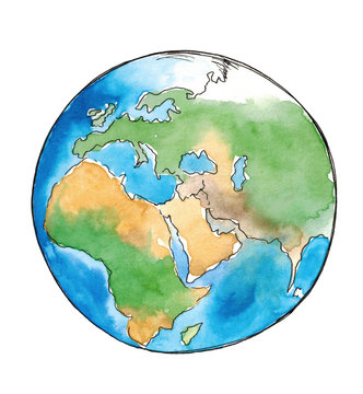 Watercolor sketch earth isolated