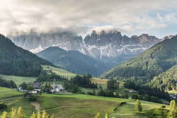 Santa Maddalena village in front of the Geisler or Odle Dolomite