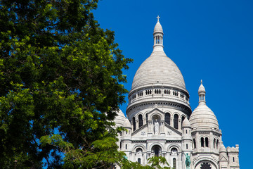 View of Basilica of the Sacred Heart of Paris with cloudy sky in