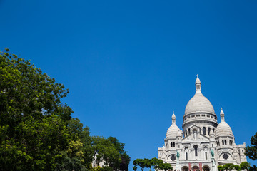 View of Basilica of the Sacred Heart of Paris with cloudy sky in