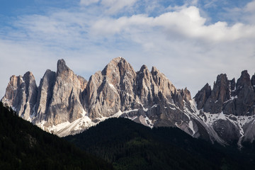 Peaks of the Odle-Geisler group in the South Tyrol, Italy.