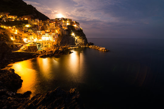 Manarola at night, Liguria, Italy