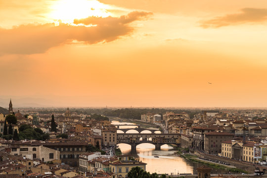 Sunset view of bridge Ponte Vecchio. Florence, Italy