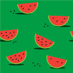 Seamless green background with red watermelon