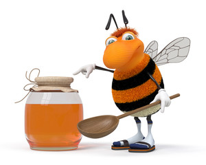 Obraz na płótnie Canvas 3d bumblebee with a honey can