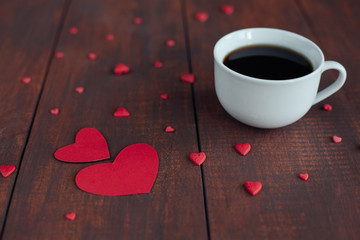 I Love You message and cup of coffee on wooden table.Valentine c