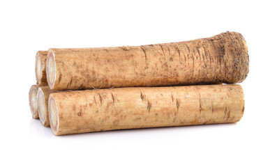 Fresh Burdock roots on white background