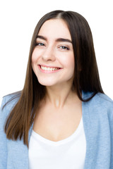 Close up portrait of Happy emotional young woman with smile