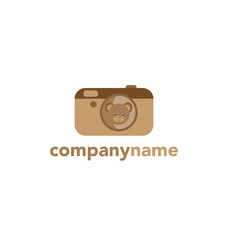 Kids logo . Flat logo, emblem, logotype. Camera Teddy Bear Cute brown Bear in simple flat style
