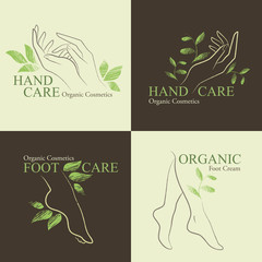 Organic Cosmetics Design elements with contoured womans feet - obrazy, fototapety, plakaty