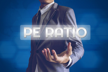Businessman or Salaryman with PE Ratio text modern interface con