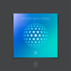 Brochure, flyer with 3D sphere of geometric stars shapes. Vector
